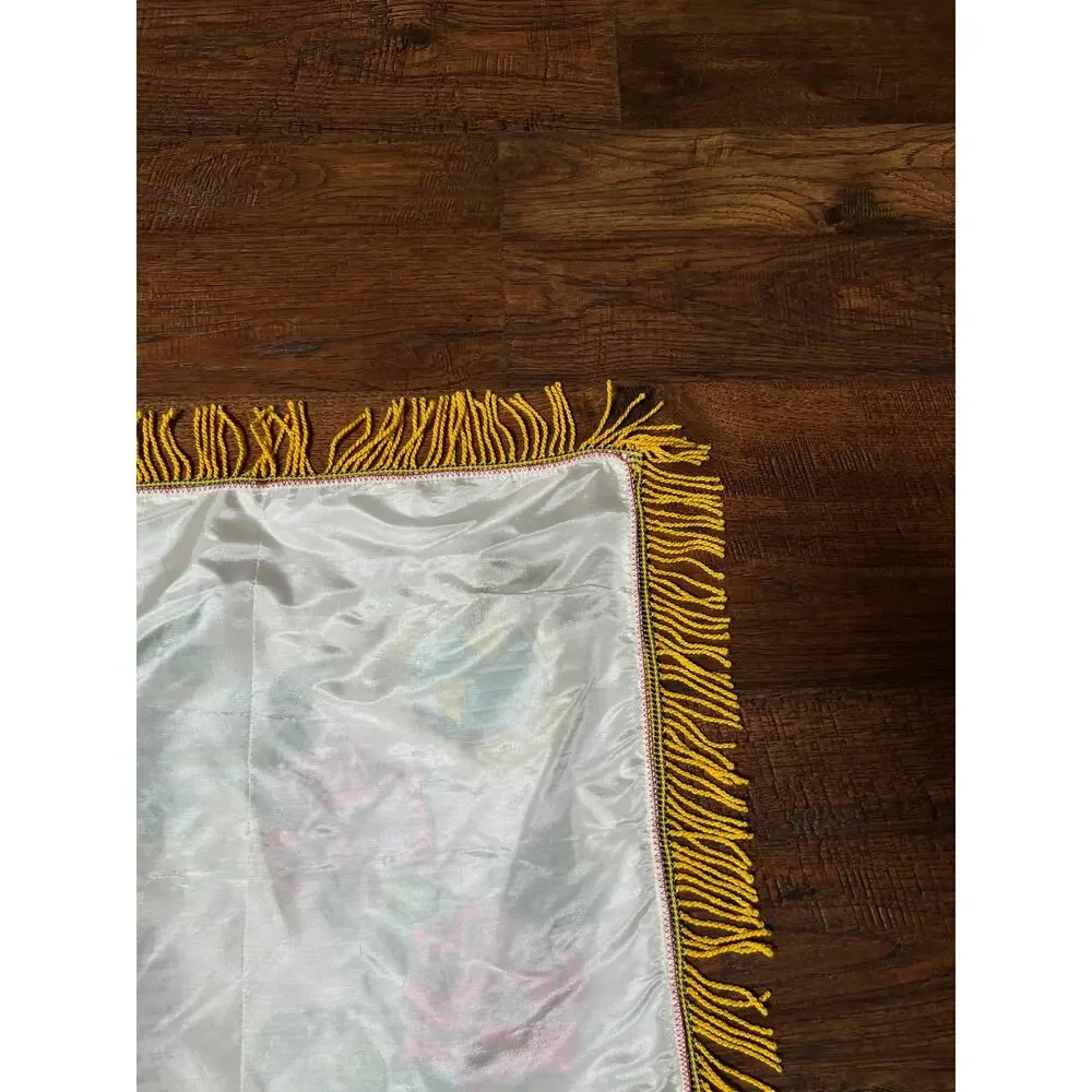 Vintage WWII Satin USMC Pillow Cover — Parris Island Mother Souvenir with Fringe